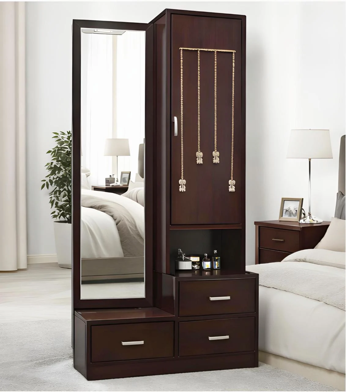 Modern Dressing Table Wardrobe Combo with Full-Length Mirror &amp;amp; Storage